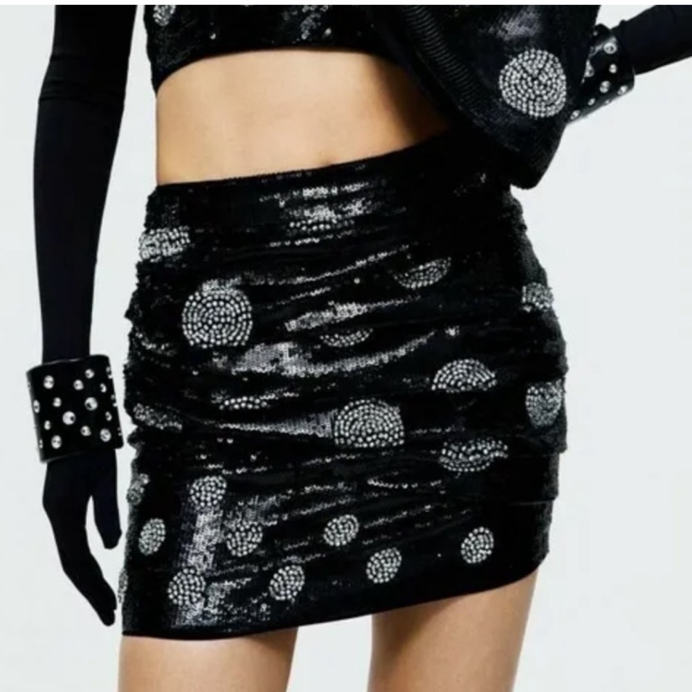 H&M Collection Sequin Embellished Mini Skirt Black Size 12